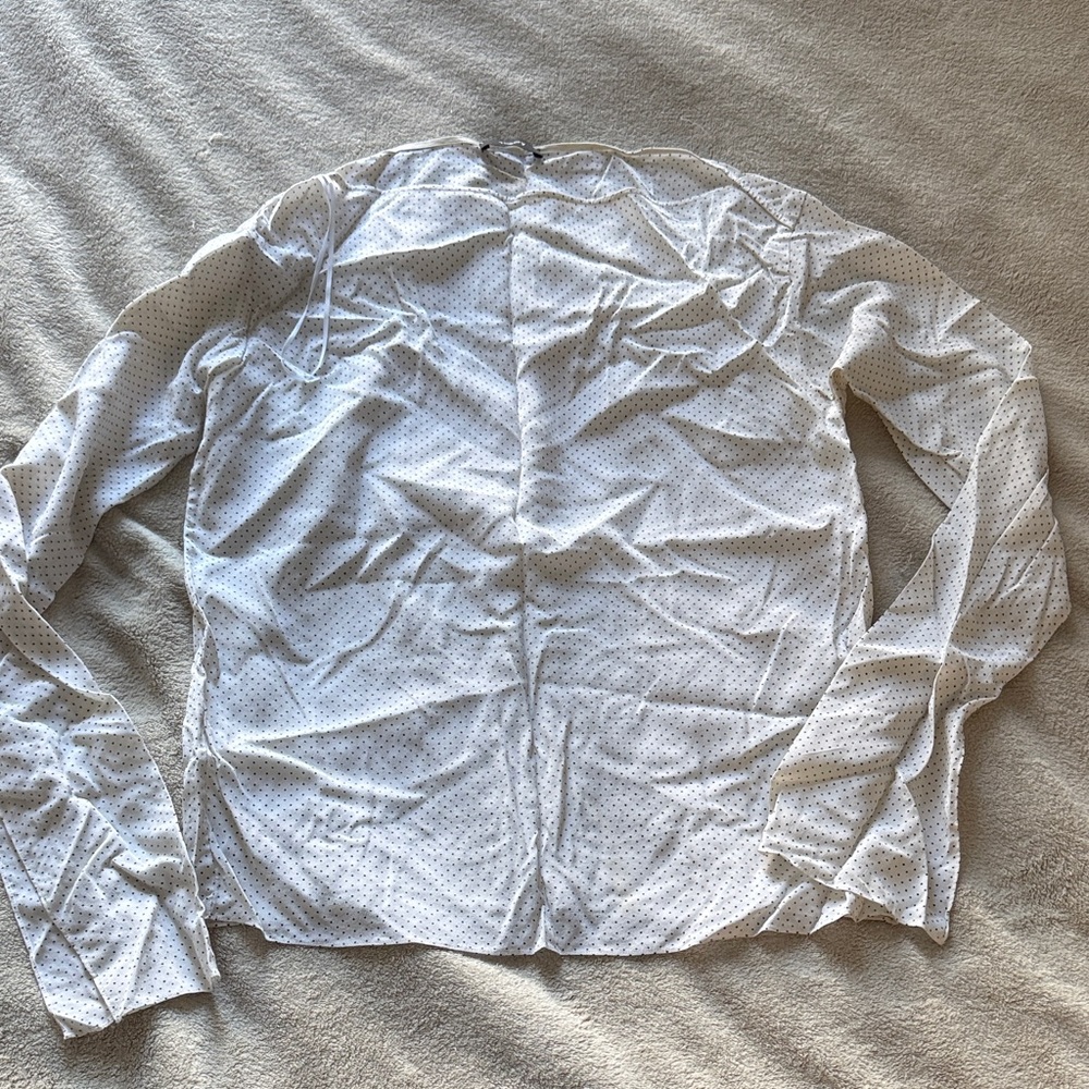 Theory White Polka Dot silk crepe Blouse